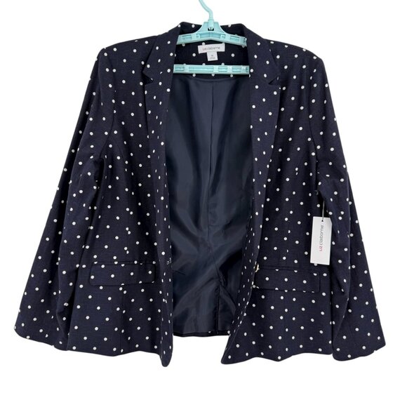 Liz Claiborne Women's Linen Blend Navy/White Dot Blazer Size 18 Notch Lapel NWT - Picture 2 of 12